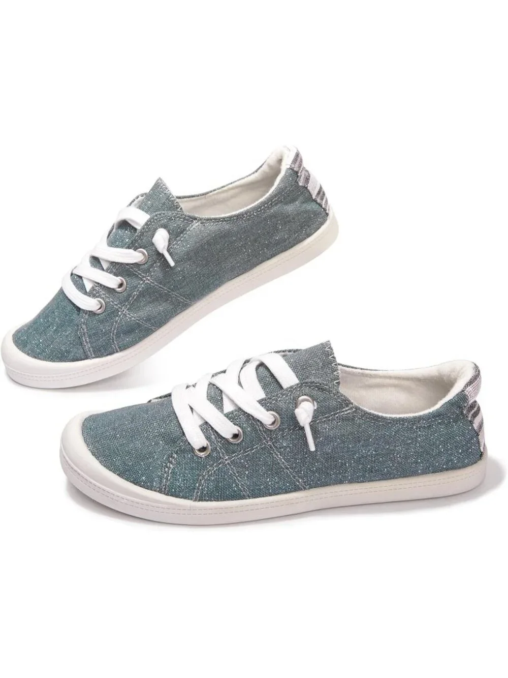 Womens Blue Canvas Slipon Canvas Sneaker Low Top Walking Shoes Fashion Sneakers